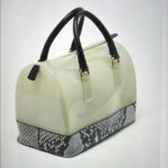 FURLA CANDY CANDY PYTHON PRINT Elegant Cream and Black Handbag EUC - Picture 3 of 5